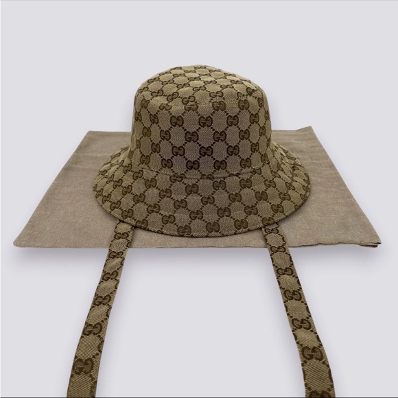 Gucci Beige GG Monogram Bucket Hat with Chin Straps - Picture 4 of 6
